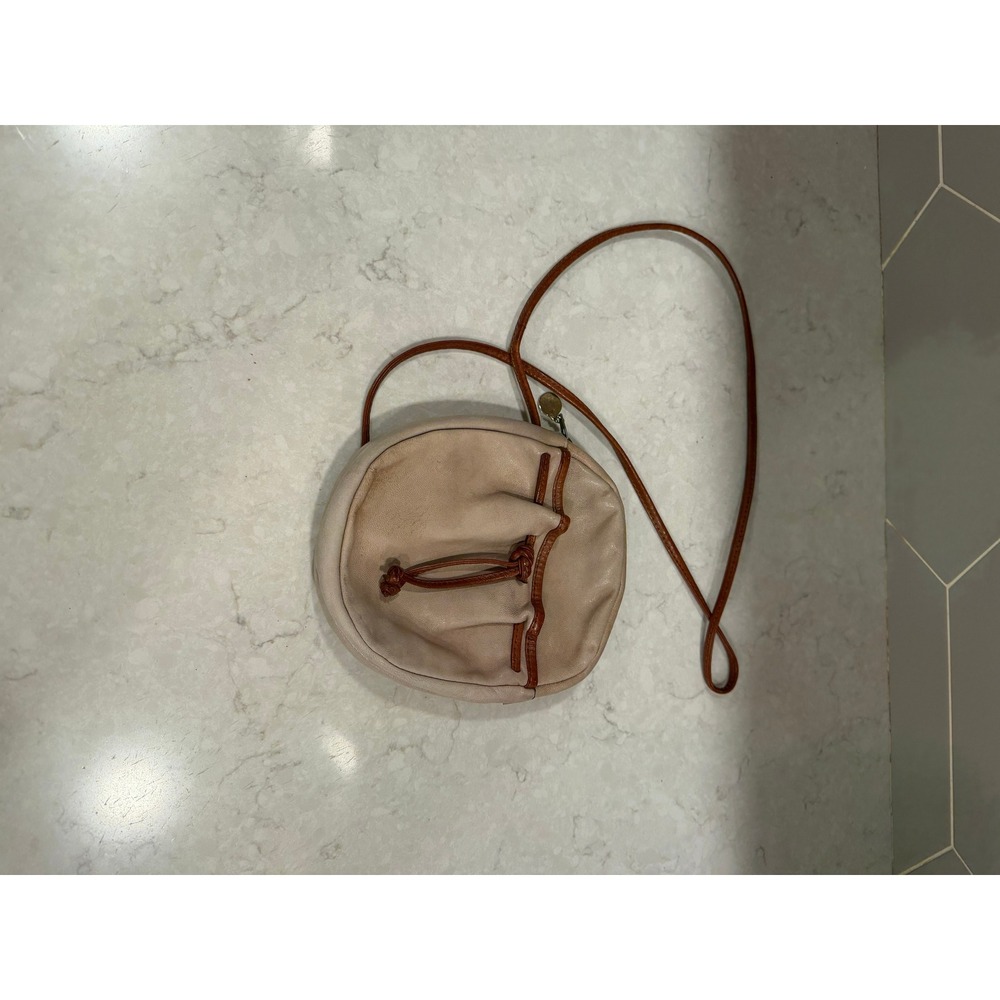 Vintage Danielle Nicole Genuine Leather Crossbody Bag Tan Brown Round Made Italy